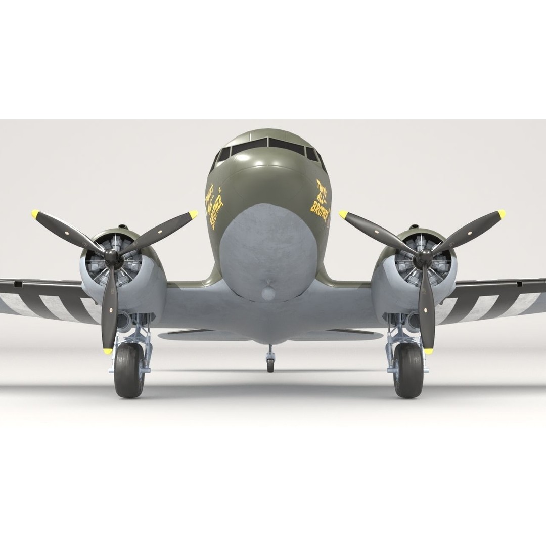Douglas C47 Skytrain 3D Model – Low Poly Military Aircraft, FBX, OBJ - View 18