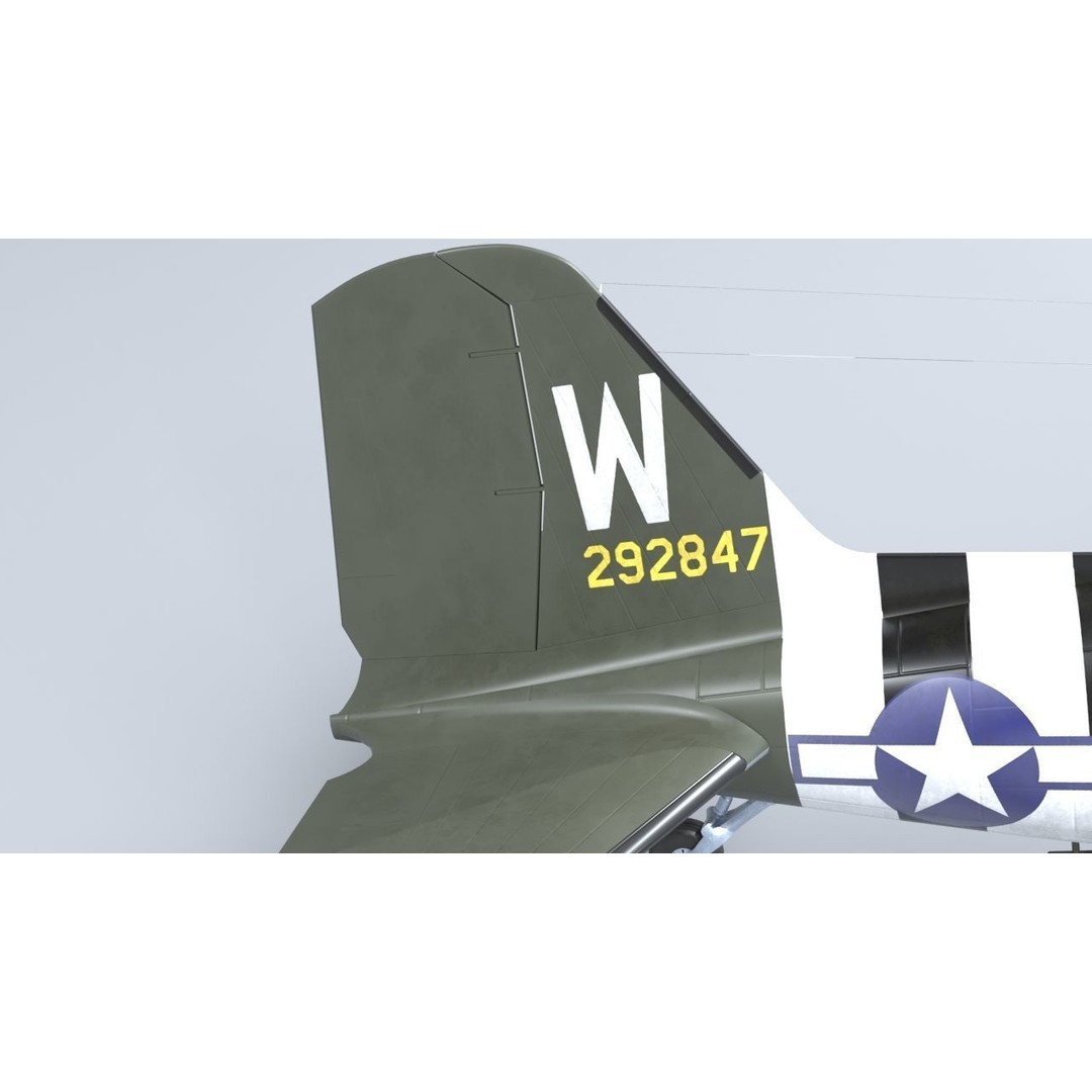 Douglas C47 Skytrain 3D Model – Low Poly Military Aircraft, FBX, OBJ - View 19