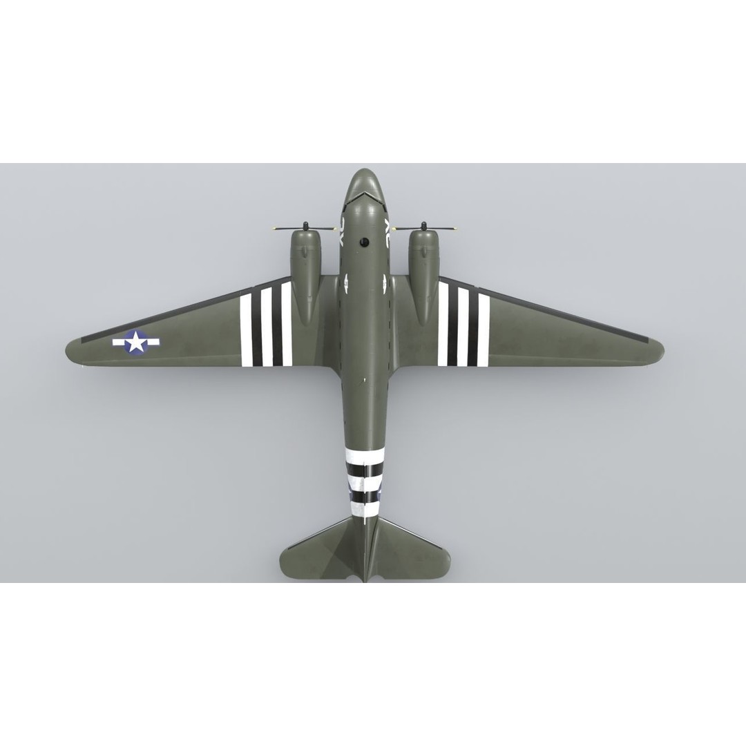 Douglas C47 Skytrain 3D Model – Low Poly Military Aircraft, FBX, OBJ - View 5