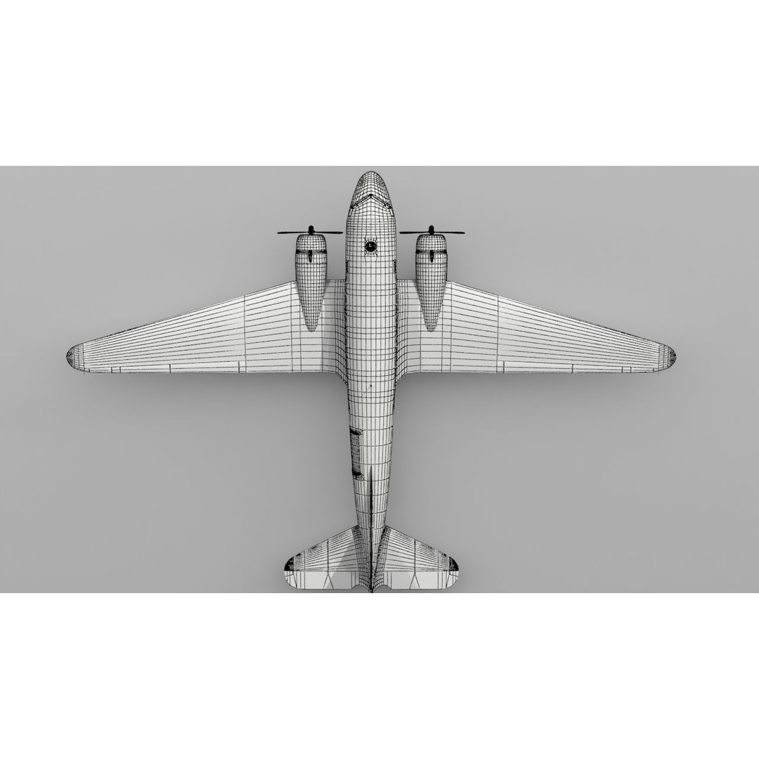 Douglas C47 Skytrain 3D Model – Low Poly Military Aircraft, FBX, OBJ - View 6