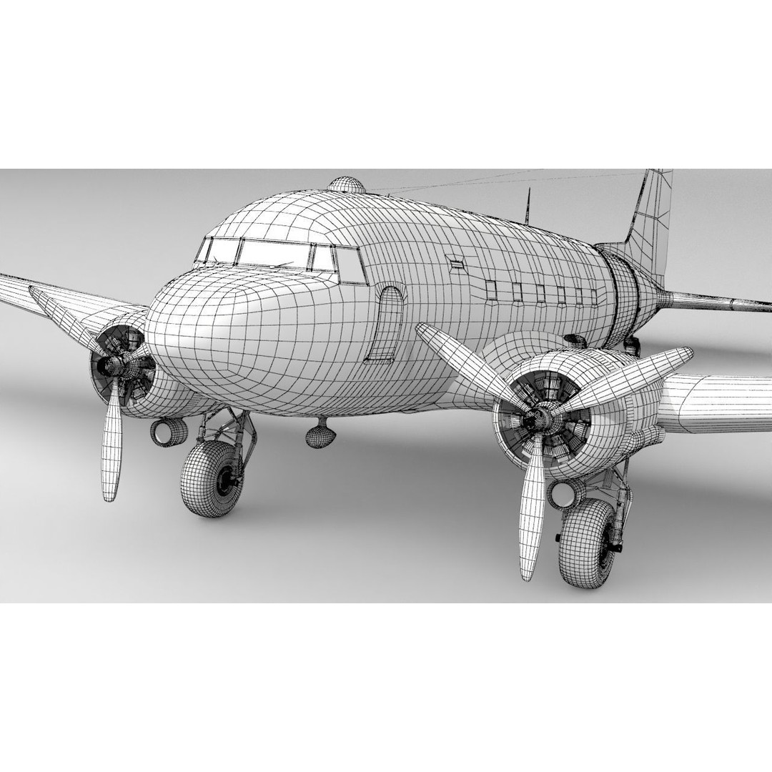 Douglas C47 Skytrain 3D Model – Low Poly Military Aircraft, FBX, OBJ - View 8