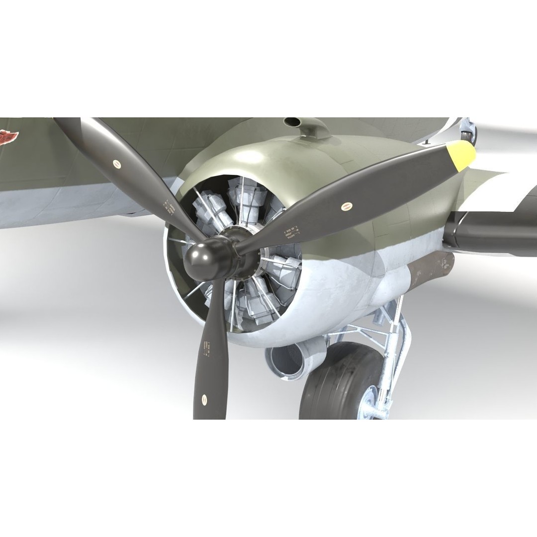 Douglas C47 Skytrain 3D Model – Low Poly Military Aircraft, FBX, OBJ - View 9