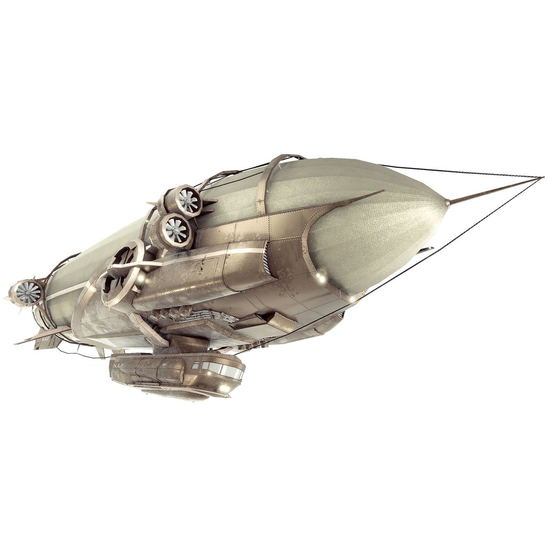 Steampunk Airship 3D Model – Low Poly Game Asset, FBX, Blender - View 3