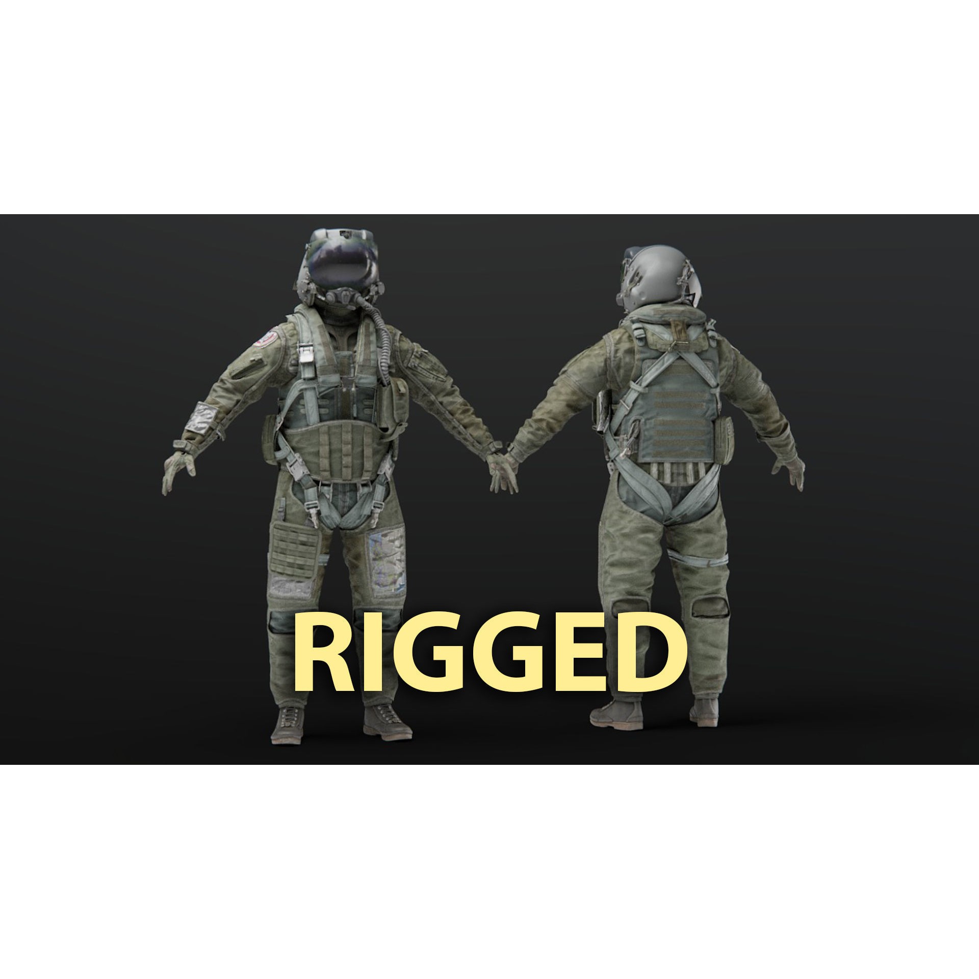 Fighter Pilot Suit - Low-Poly Game-Ready 3D Model - View 7