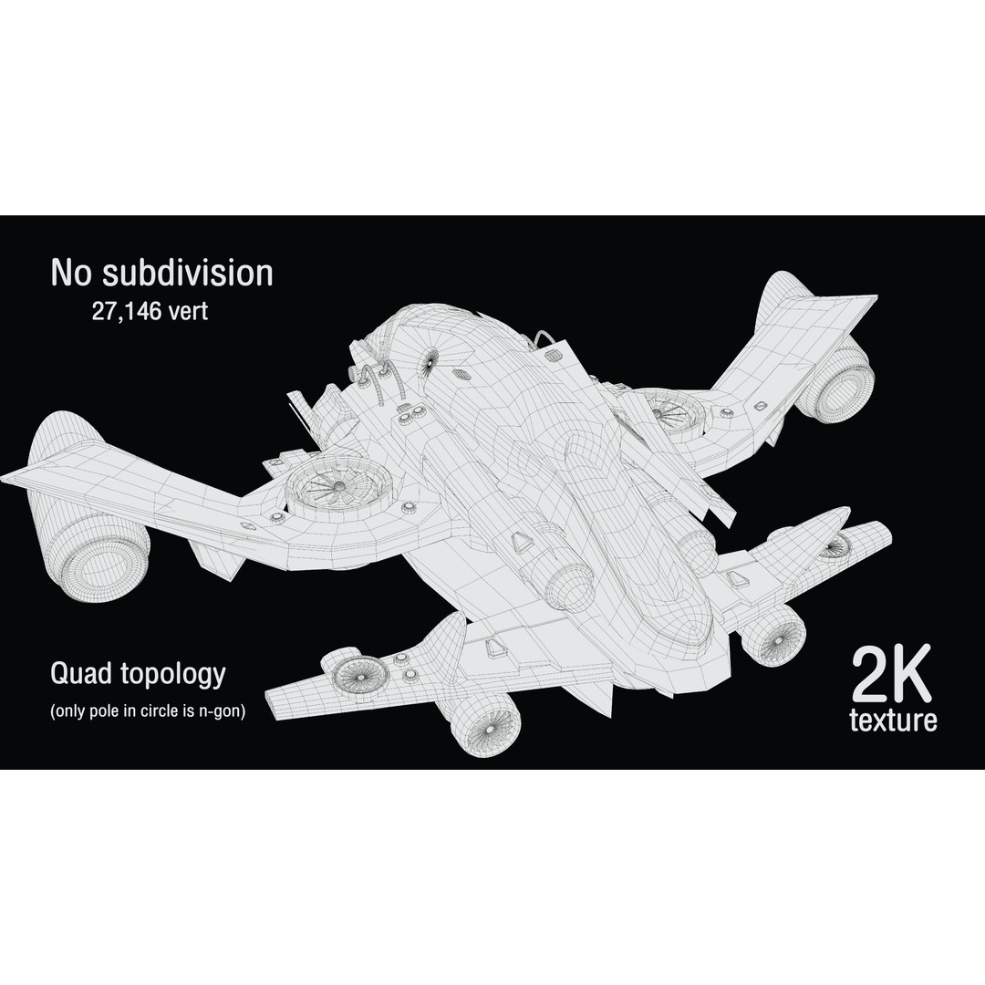 Sci-fi Aircraft 3D Model – High Poly Game Asset, FBX & OBJ Formats - View 13