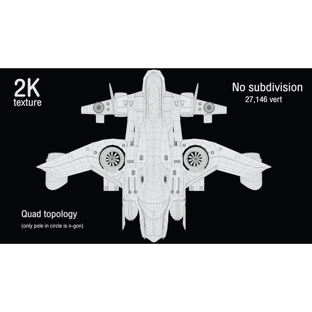 Sci-fi Aircraft 3D Model – High Poly Game Asset, FBX & OBJ Formats - View 14
