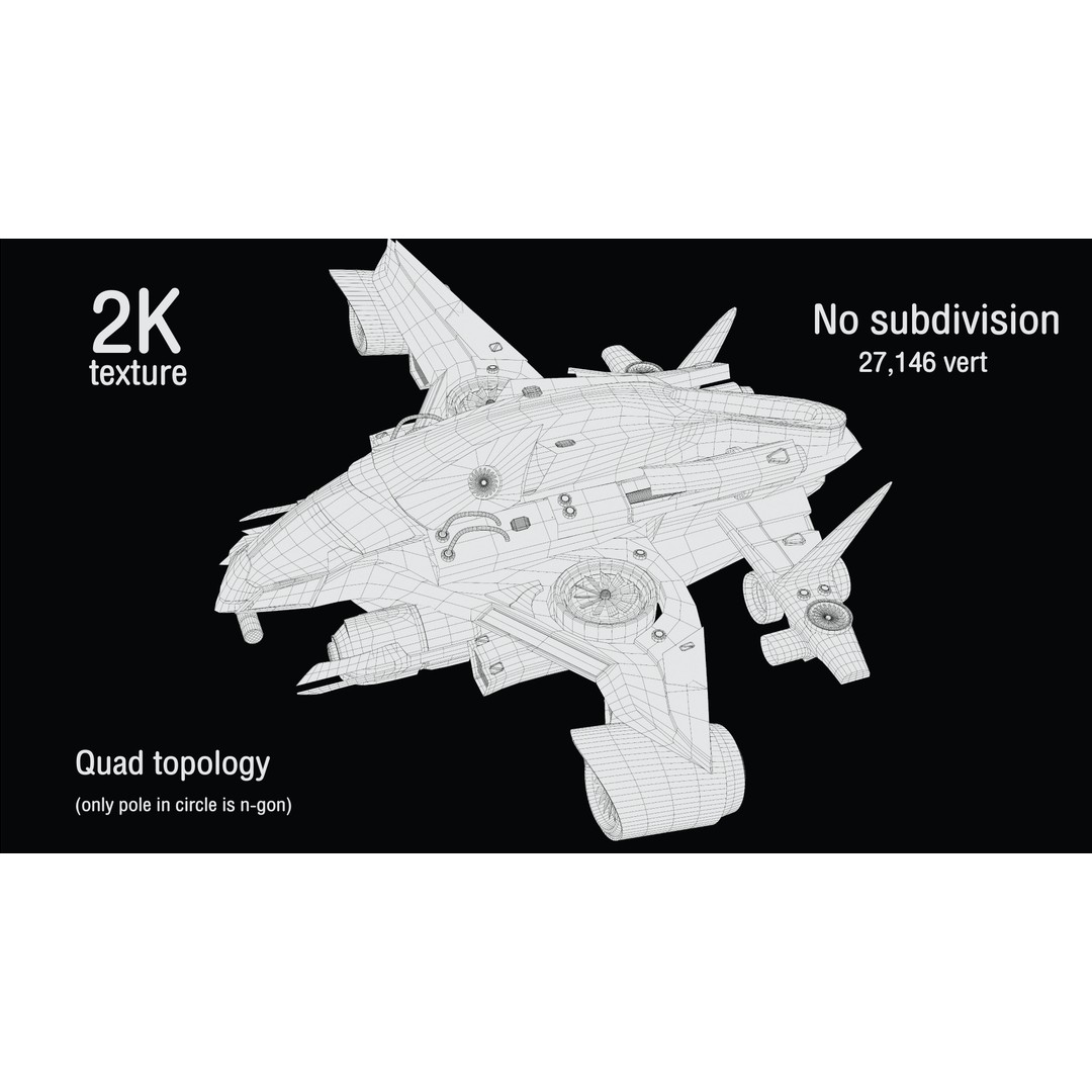 Sci-fi Aircraft 3D Model – High Poly Game Asset, FBX & OBJ Formats - View 15