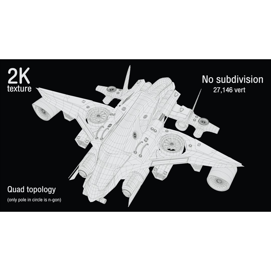 Sci-fi Aircraft 3D Model – High Poly Game Asset, FBX & OBJ Formats - View 16