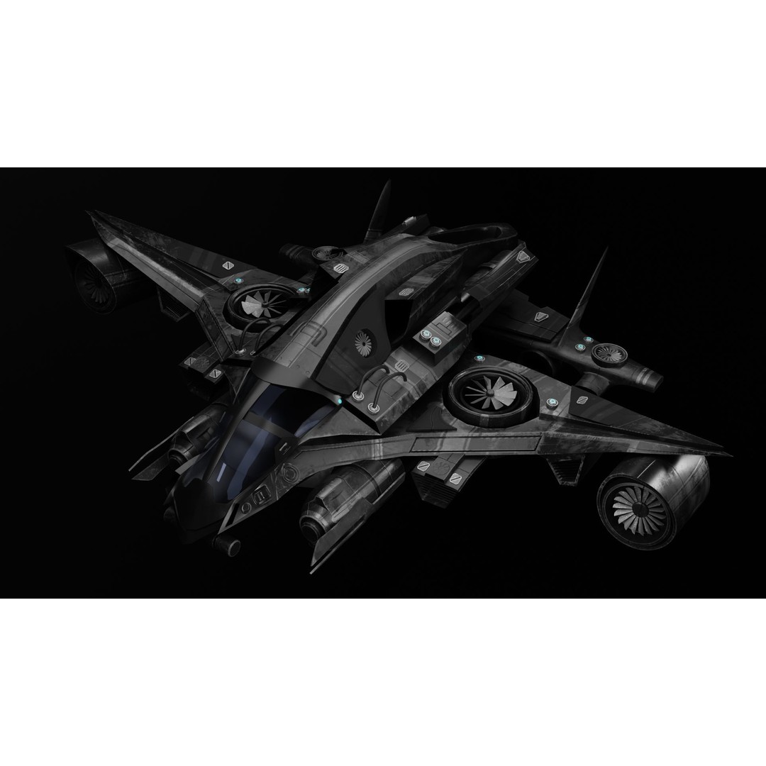 Sci-fi Aircraft 3D Model – High Poly Game Asset, FBX & OBJ Formats - View 6