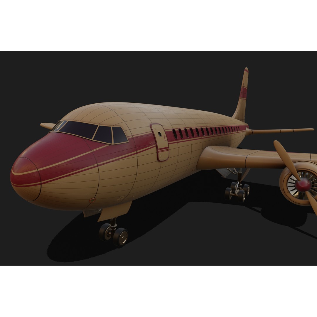 Vintage Commercial Airliner 3D Model – Retro Design, FBX - View 3