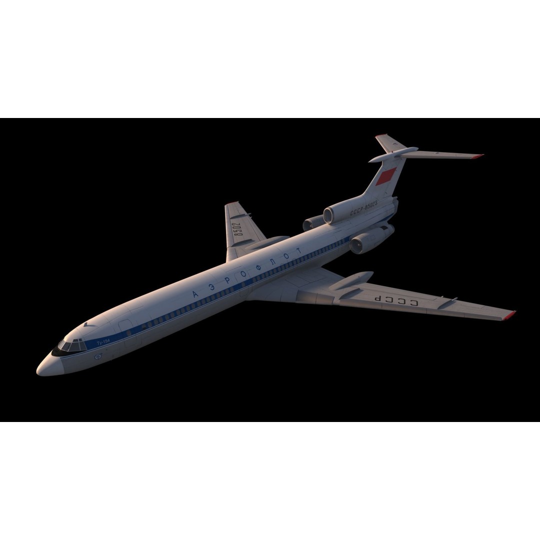 Tu-154 3D Model – Detailed Jet Airliner with Animation, FBX - View 4
