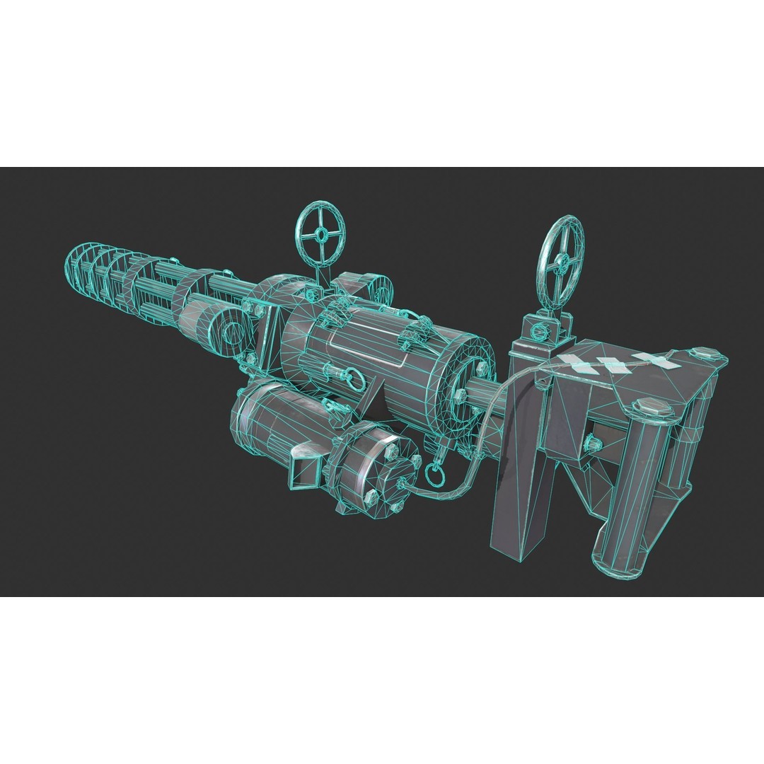 Gatling Gun 3D Model – Low Poly Game-Ready Asset, FBX - View 9