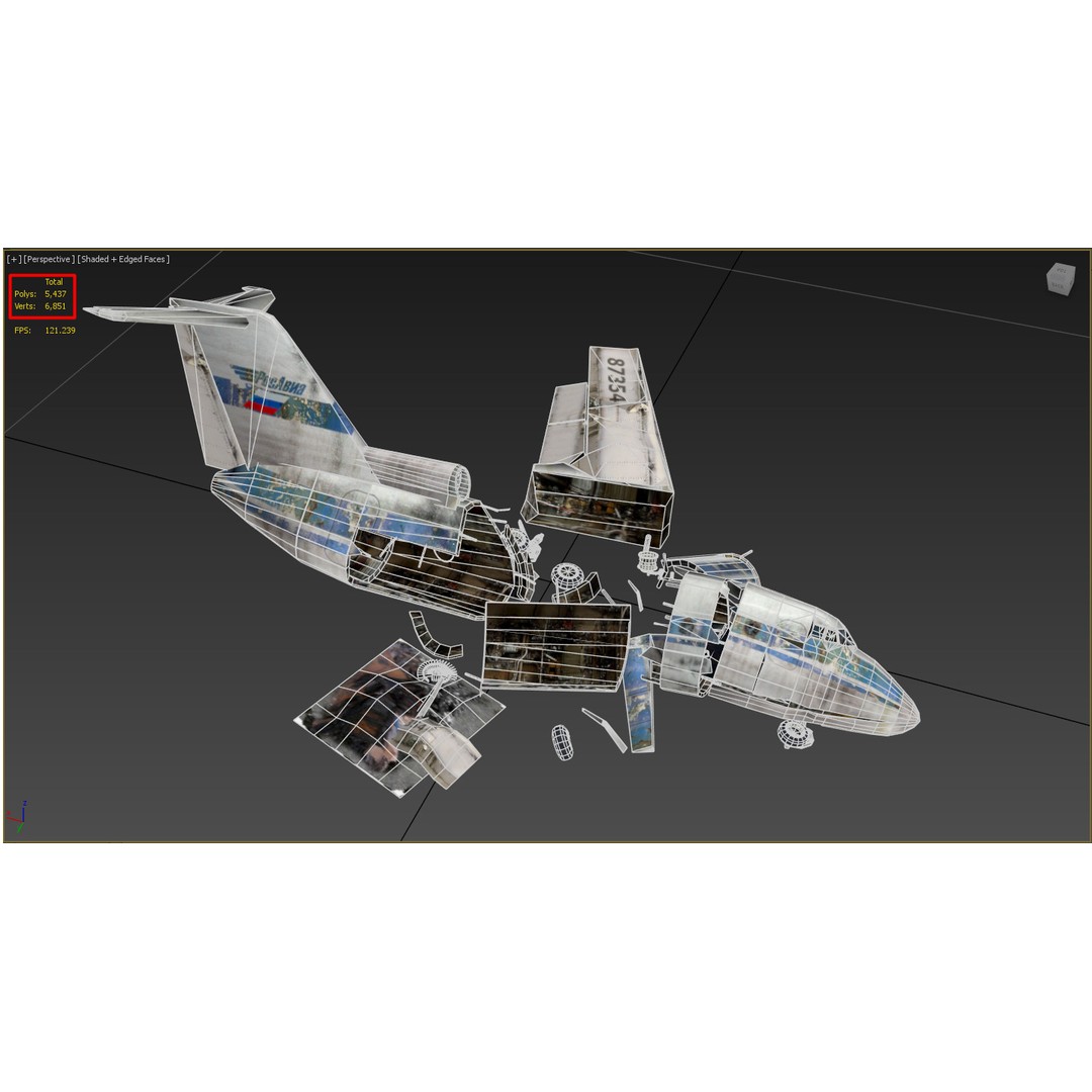 Crashed Soviet-Era Jet 3D Model – Low Poly Game Asset, FBX