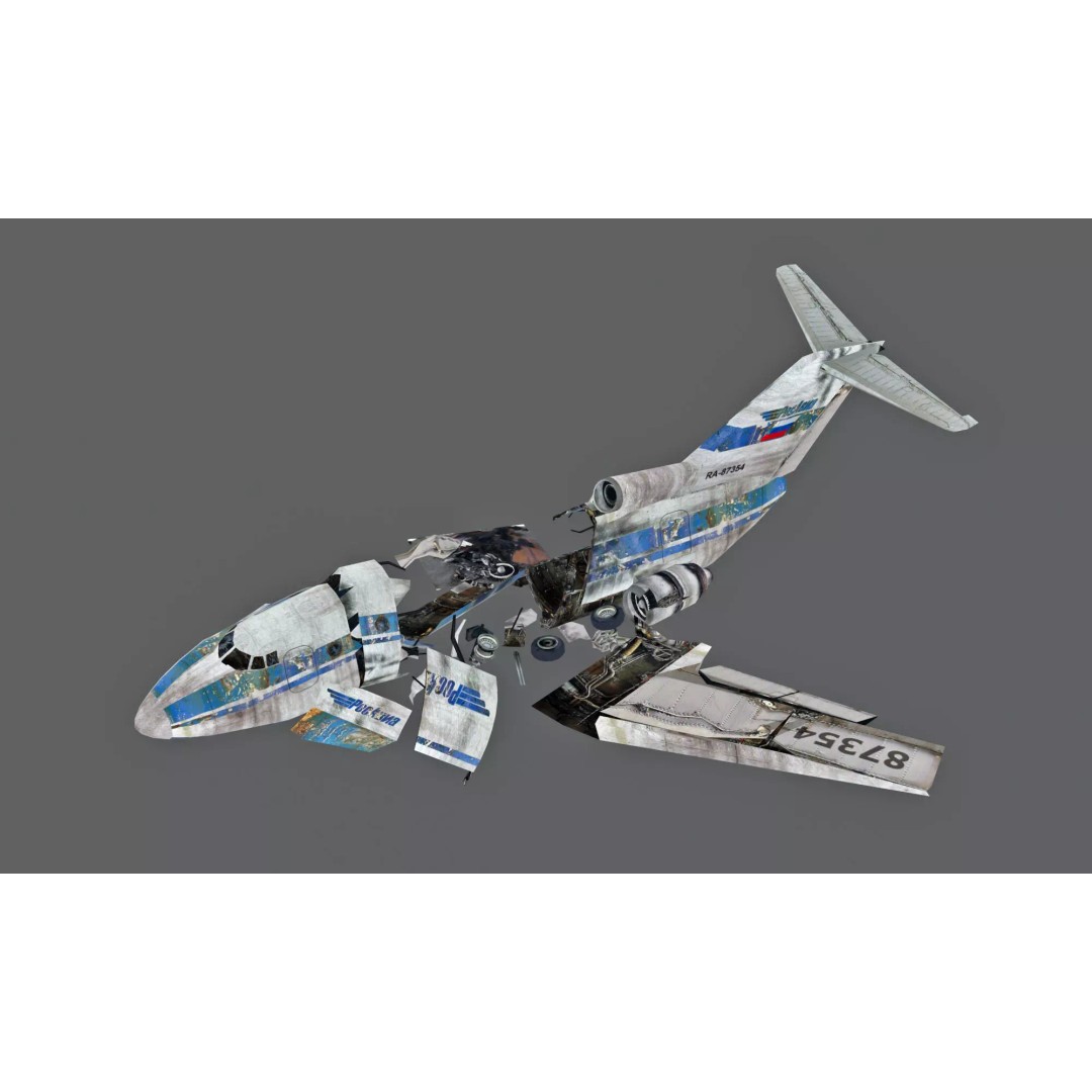 Crashed Soviet-Era Jet 3D Model – Low Poly Game Asset, FBX - View 2