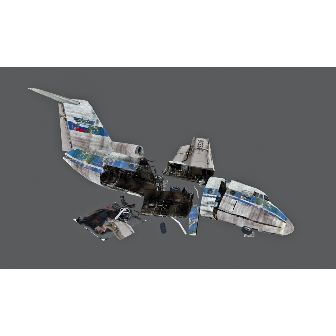 Crashed Soviet-Era Jet 3D Model – Low Poly Game Asset, FBX - View 3