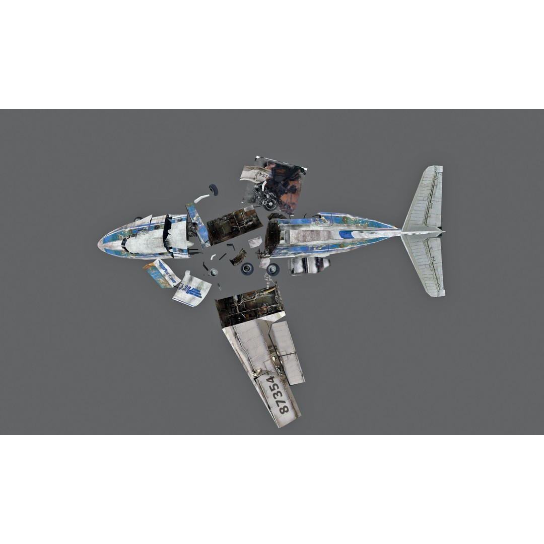 Crashed Soviet-Era Jet 3D Model – Low Poly Game Asset, FBX - View 4