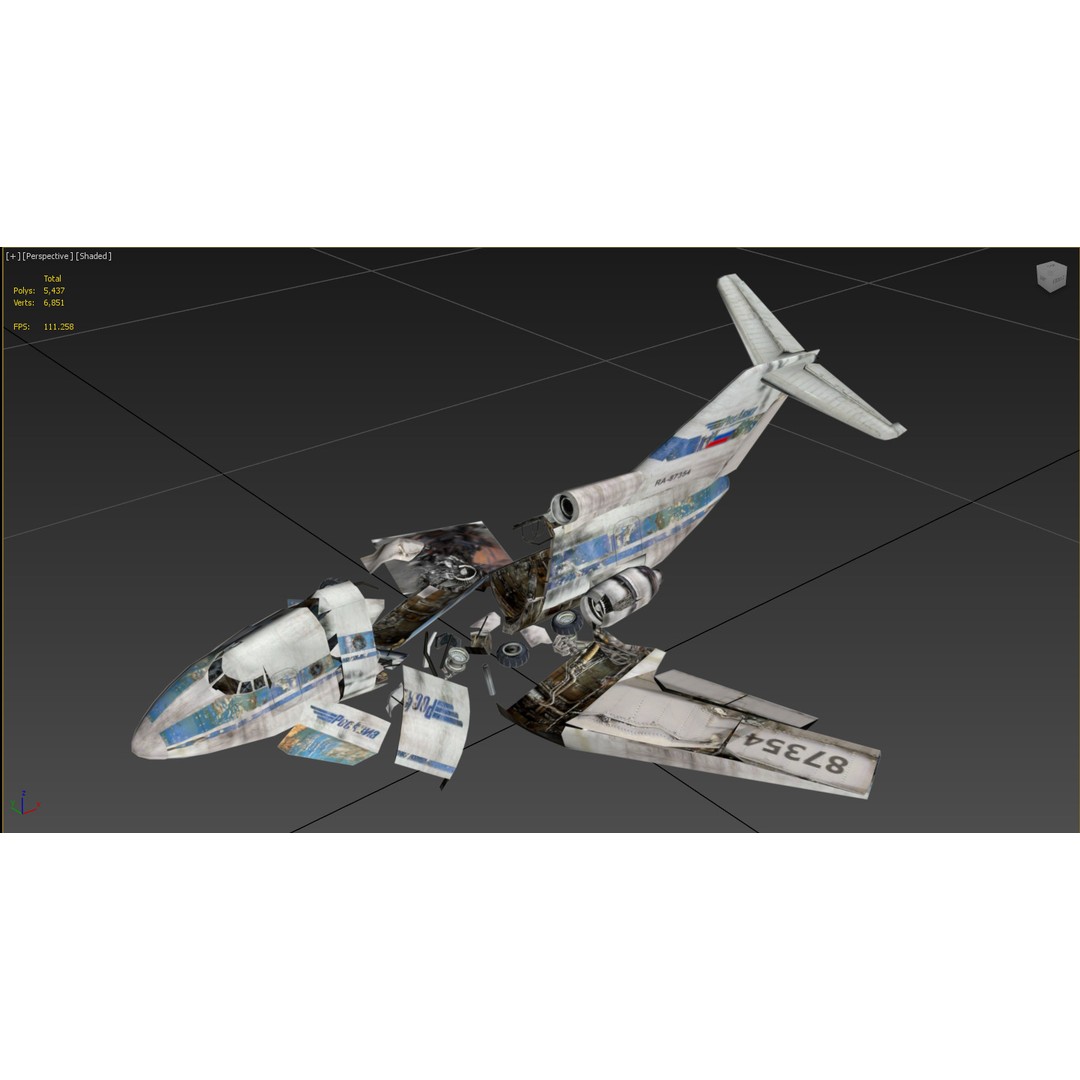 Crashed Soviet-Era Jet 3D Model – Low Poly Game Asset, FBX - View 8