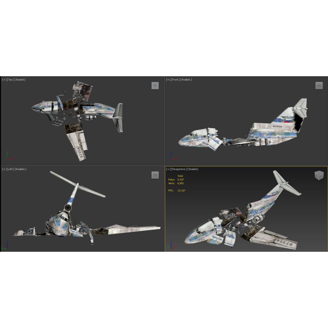 Crashed Soviet-Era Jet 3D Model – Low Poly Game Asset, FBX - View 9