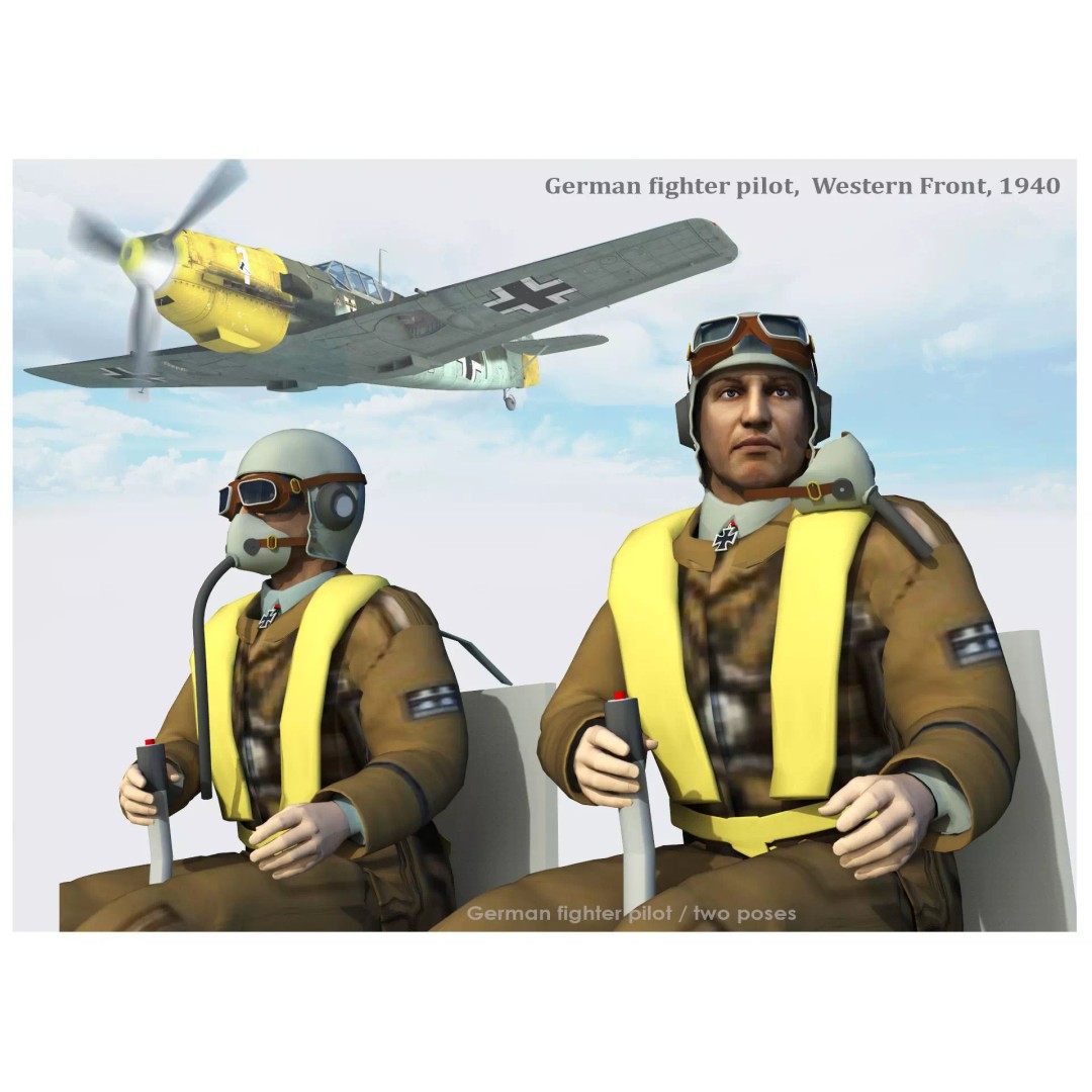 German Fighter Pilot 3D Model – High Poly Character Asset, FBX, OBJ - View 2