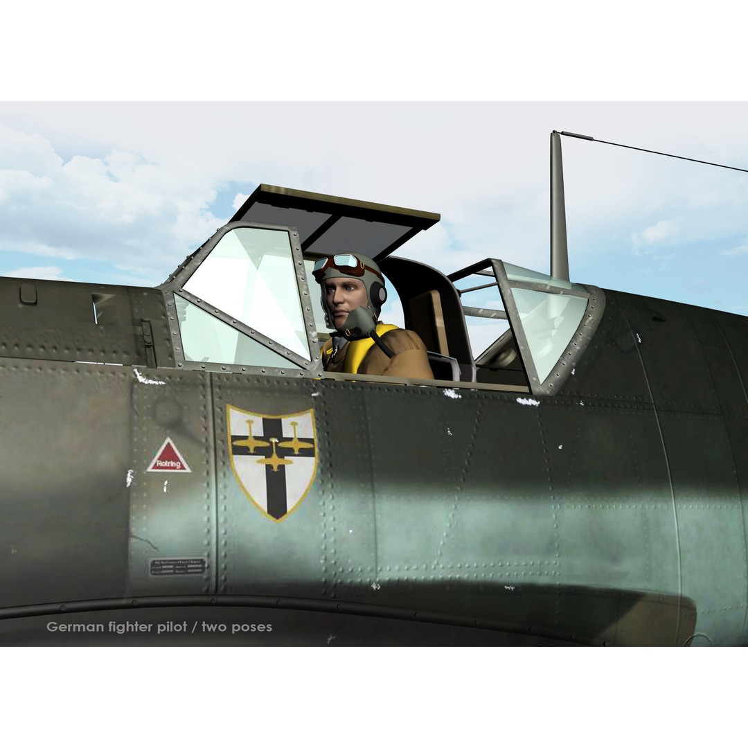 German Fighter Pilot 3D Model – High Poly Character Asset, FBX, OBJ - View 3