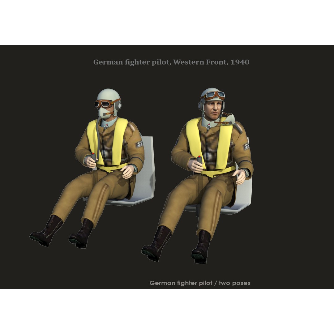 German Fighter Pilot 3D Model – High Poly Character Asset, FBX, OBJ - View 5