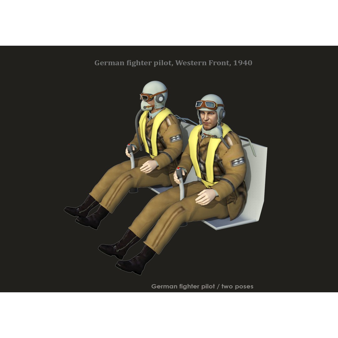 German Fighter Pilot 3D Model – High Poly Character Asset, FBX, OBJ - View 6