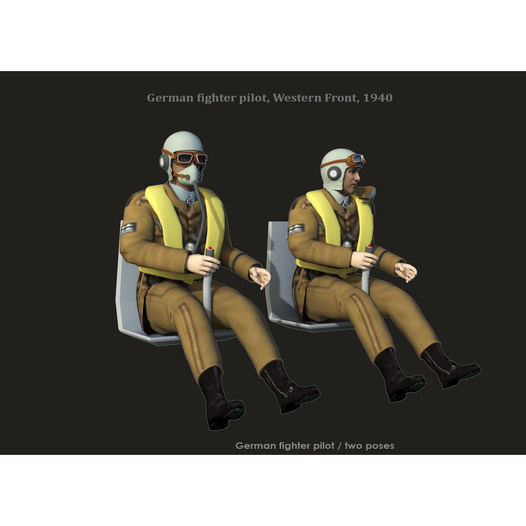 German Fighter Pilot 3D Model – High Poly Character Asset, FBX, OBJ - View 7