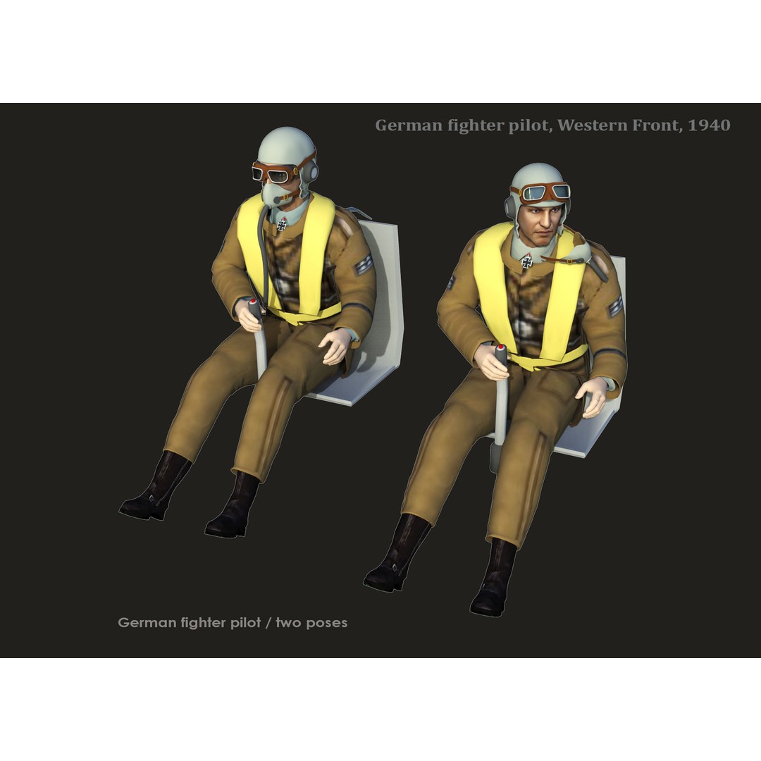 German Fighter Pilot 3D Model – High Poly Character Asset, FBX, OBJ - View 8