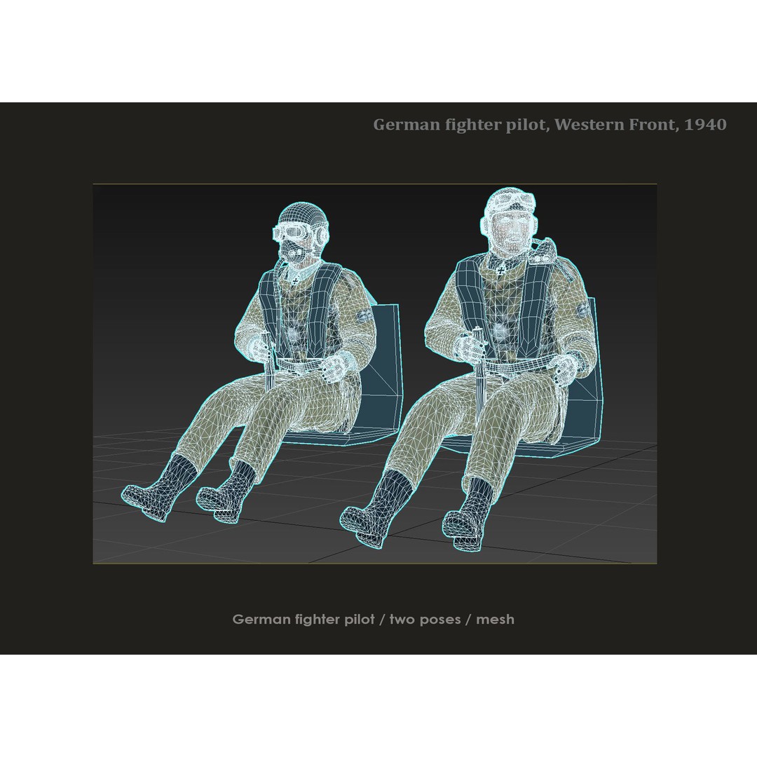 German Fighter Pilot 3D Model – High Poly Character Asset, FBX, OBJ - View 9