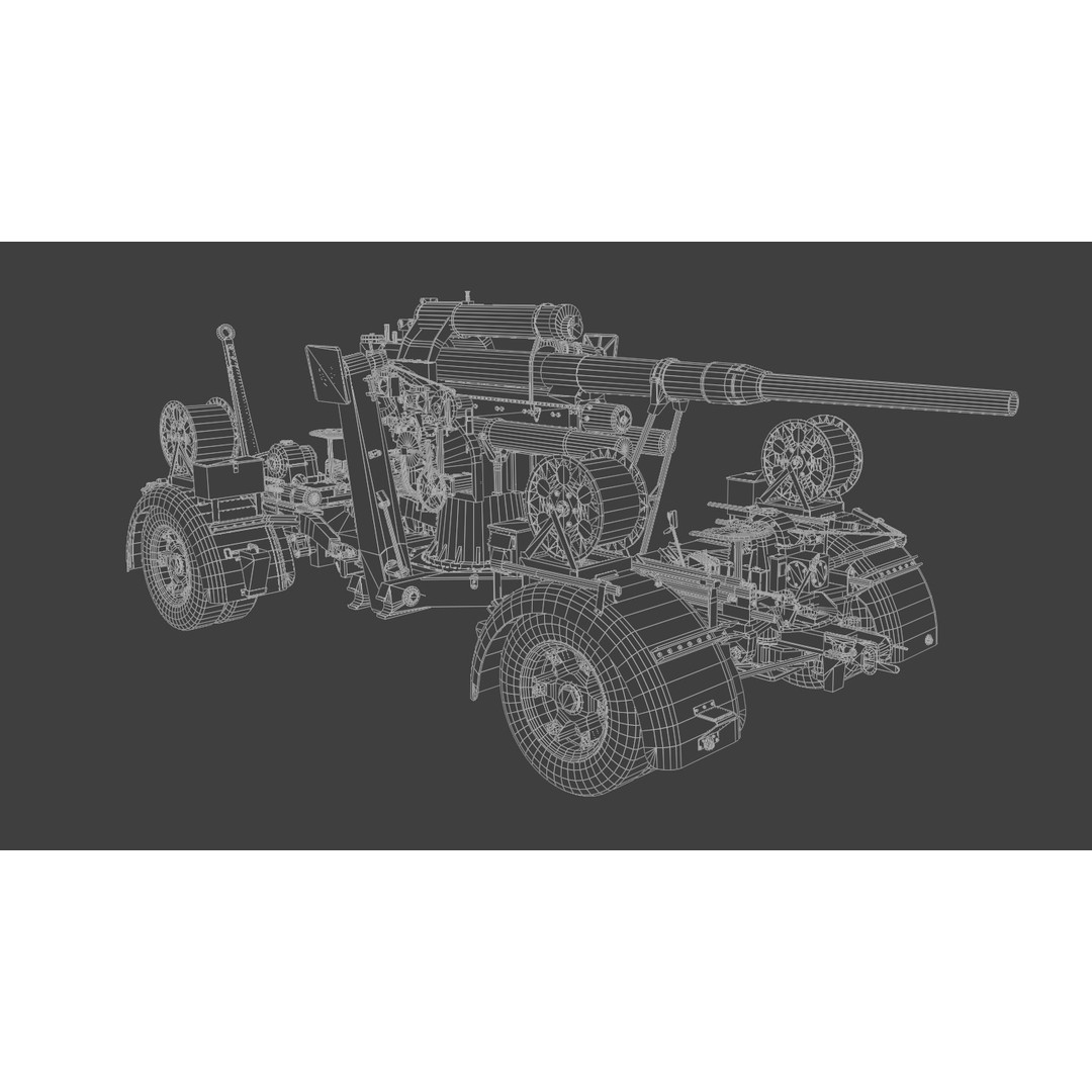 8.8 cm Flak 36 Anti Aircraft Gun 3D Model – Low Poly Game Asset, FBX - View 11
