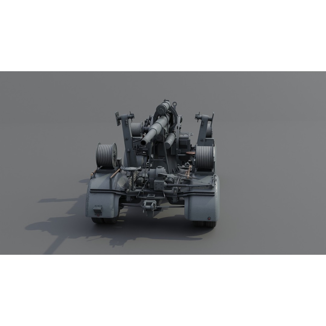 8.8 cm Flak 36 Anti Aircraft Gun 3D Model – Low Poly Game Asset, FBX - View 13