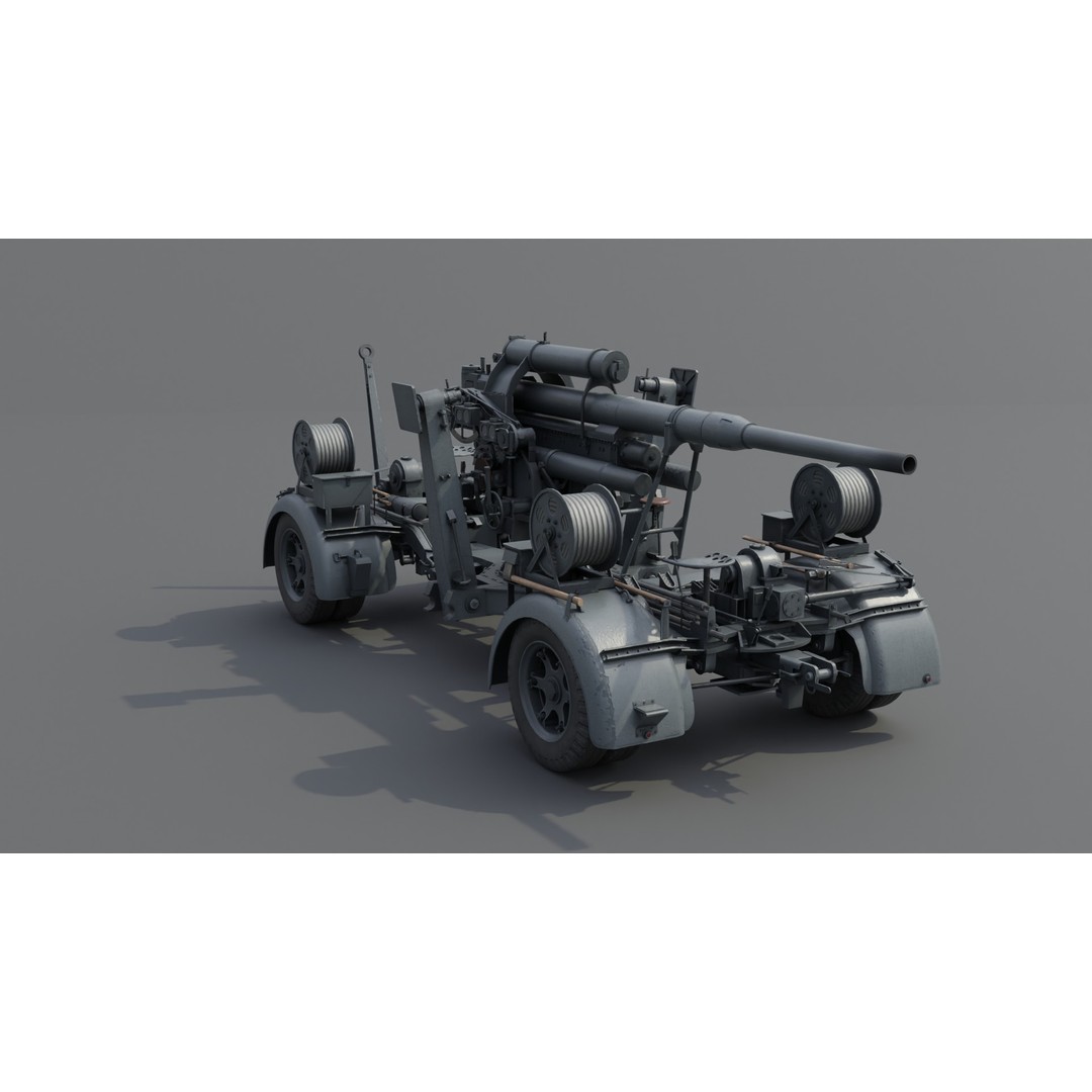 8.8 cm Flak 36 Anti Aircraft Gun 3D Model – Low Poly Game Asset, FBX - View 14