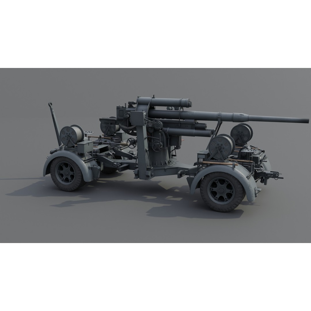 8.8 cm Flak 36 Anti Aircraft Gun 3D Model – Low Poly Game Asset, FBX - View 15