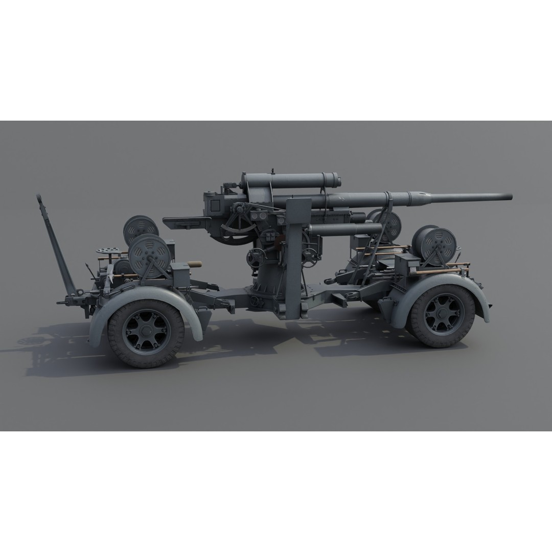 8.8 cm Flak 36 Anti Aircraft Gun 3D Model – Low Poly Game Asset, FBX - View 16