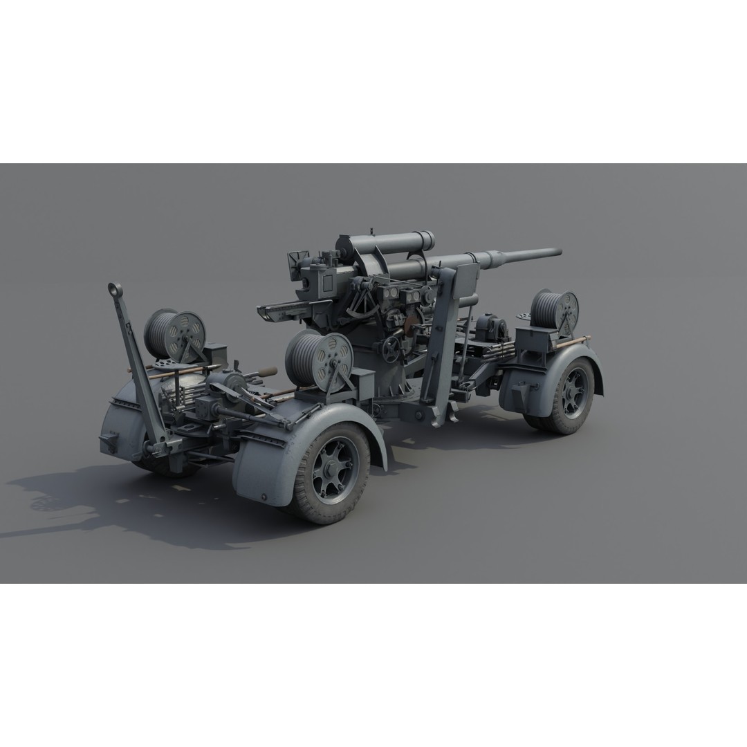 8.8 cm Flak 36 Anti Aircraft Gun 3D Model – Low Poly Game Asset, FBX - View 17