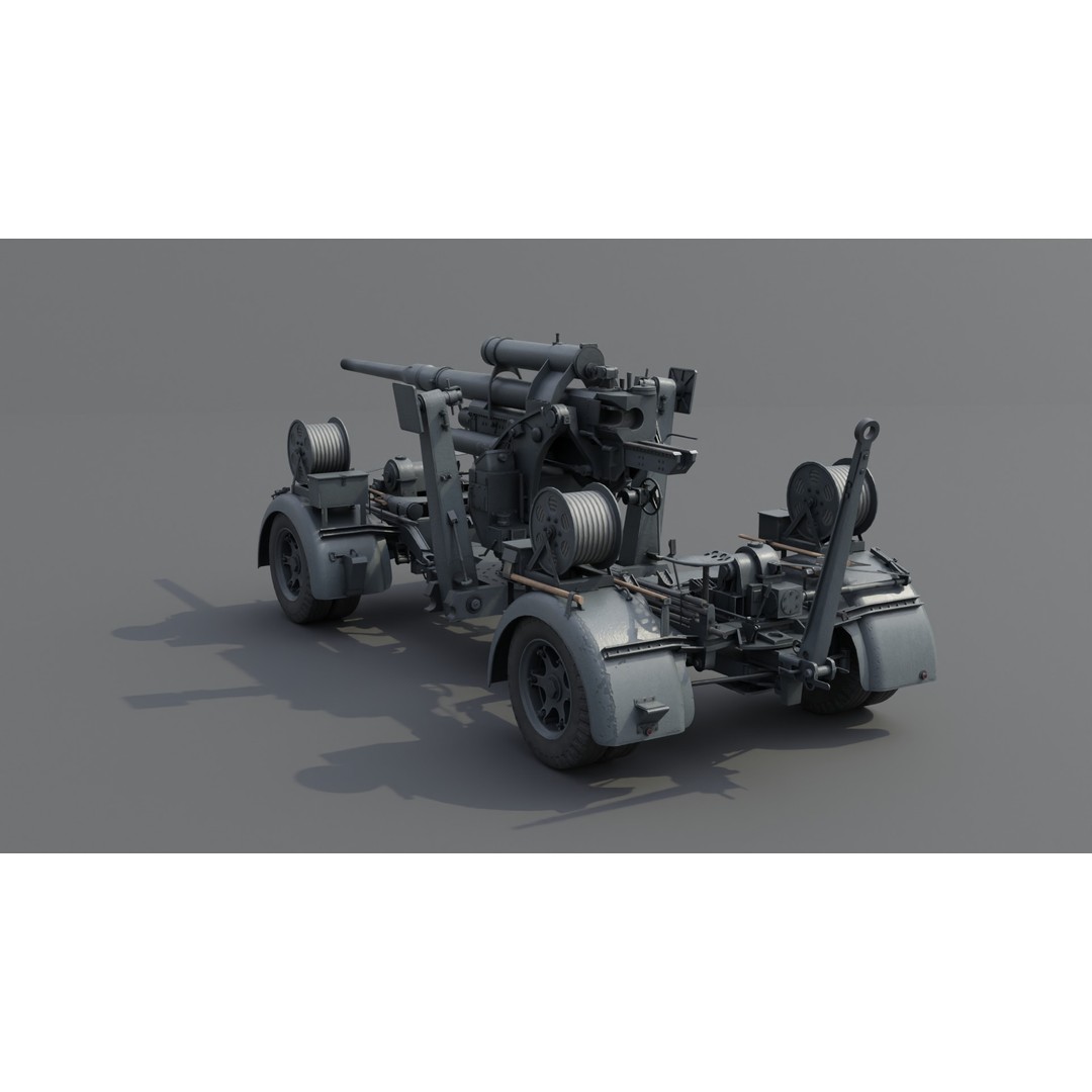 8.8 cm Flak 36 Anti Aircraft Gun 3D Model – Low Poly Game Asset, FBX - View 19