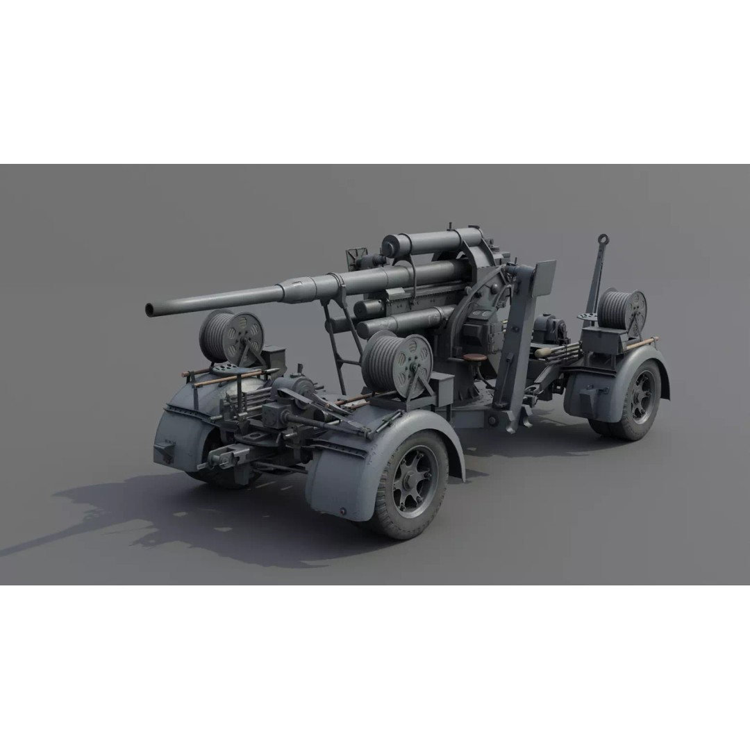 8.8 cm Flak 36 Anti Aircraft Gun 3D Model – Low Poly Game Asset, FBX - View 2