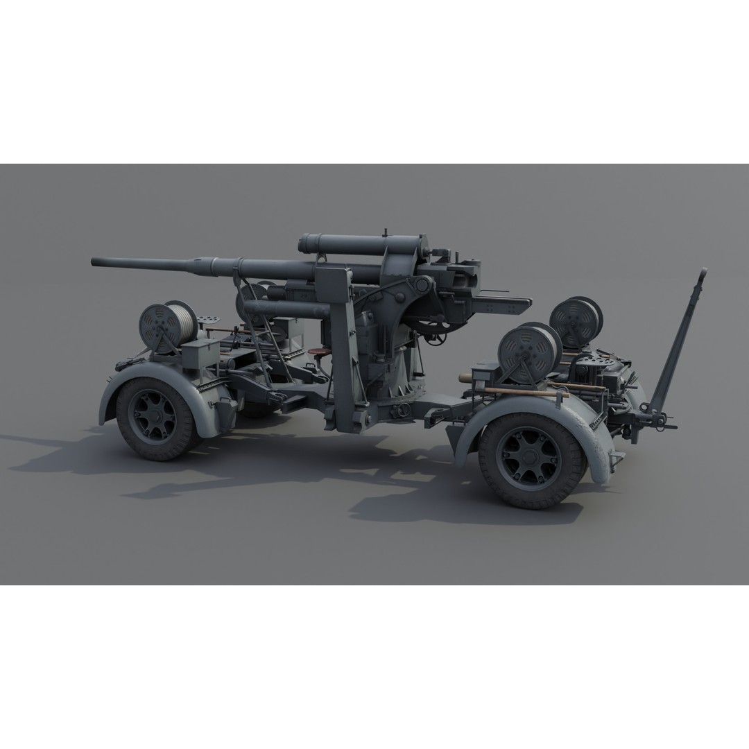 8.8 cm Flak 36 Anti Aircraft Gun 3D Model – Low Poly Game Asset, FBX - View 20