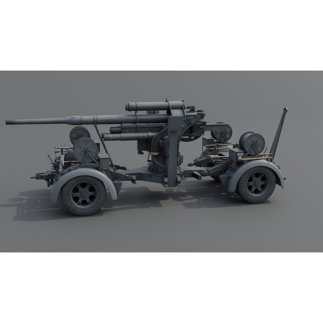 8.8 cm Flak 36 Anti Aircraft Gun 3D Model – Low Poly Game Asset, FBX - View 21