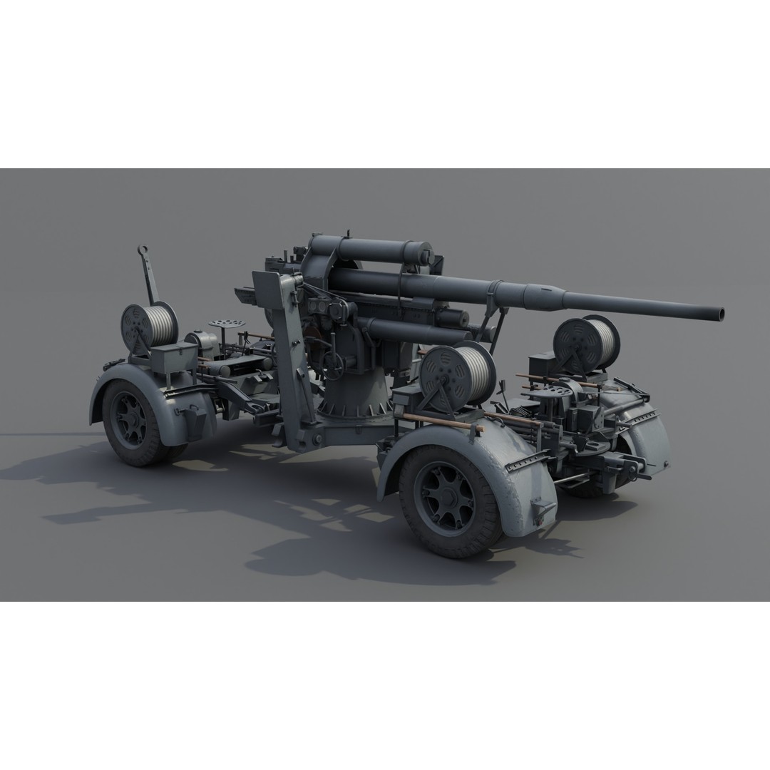 8.8 cm Flak 36 Anti Aircraft Gun 3D Model – Low Poly Game Asset, FBX - View 3