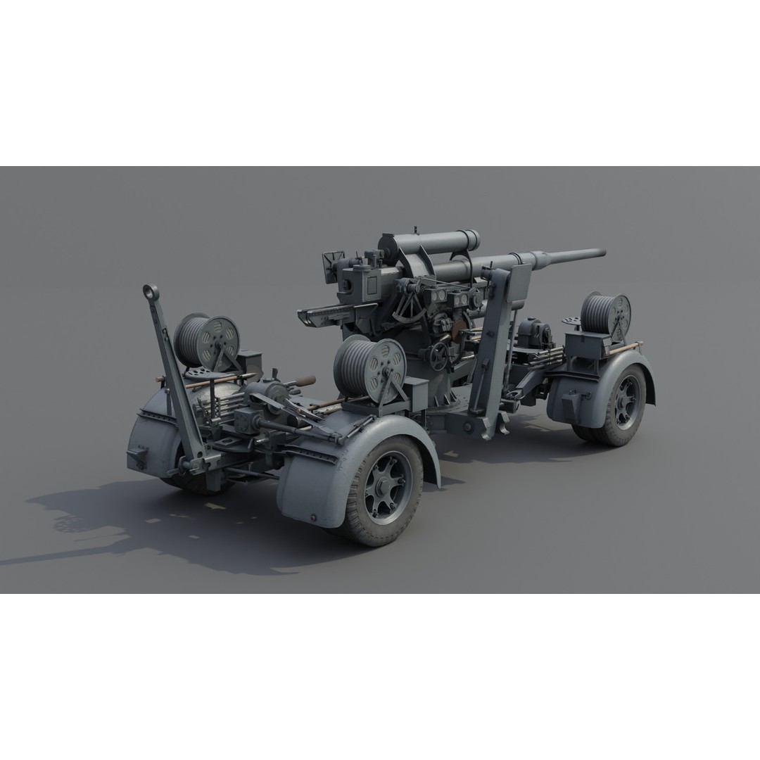 8.8 cm Flak 36 Anti Aircraft Gun 3D Model – Low Poly Game Asset, FBX - View 4