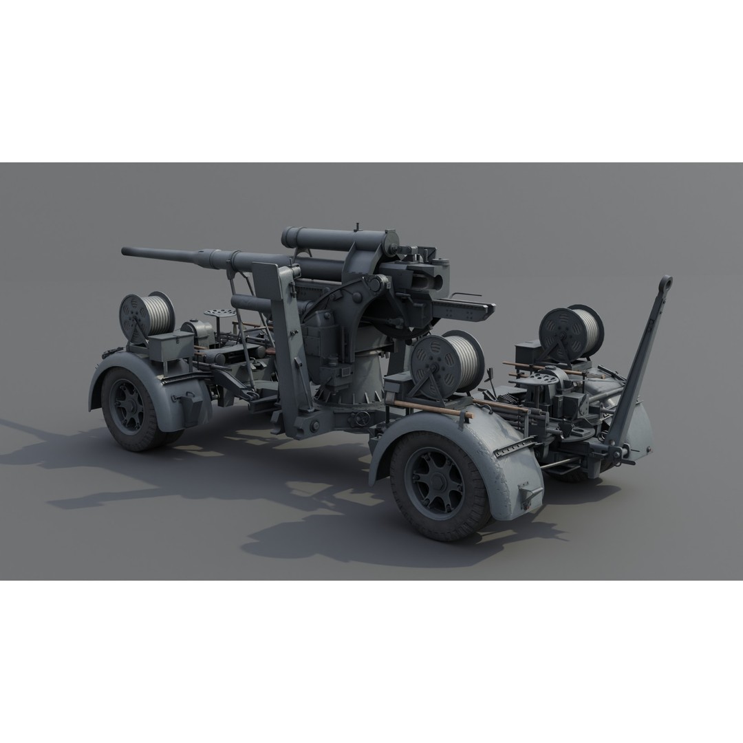 8.8 cm Flak 36 Anti Aircraft Gun 3D Model – Low Poly Game Asset, FBX - View 5