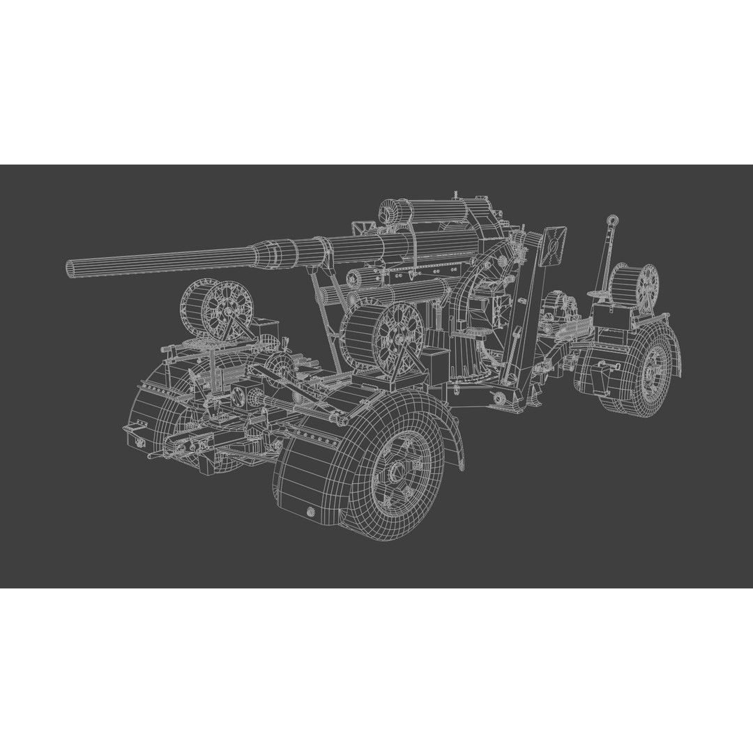 8.8 cm Flak 36 Anti Aircraft Gun 3D Model – Low Poly Game Asset, FBX - View 8