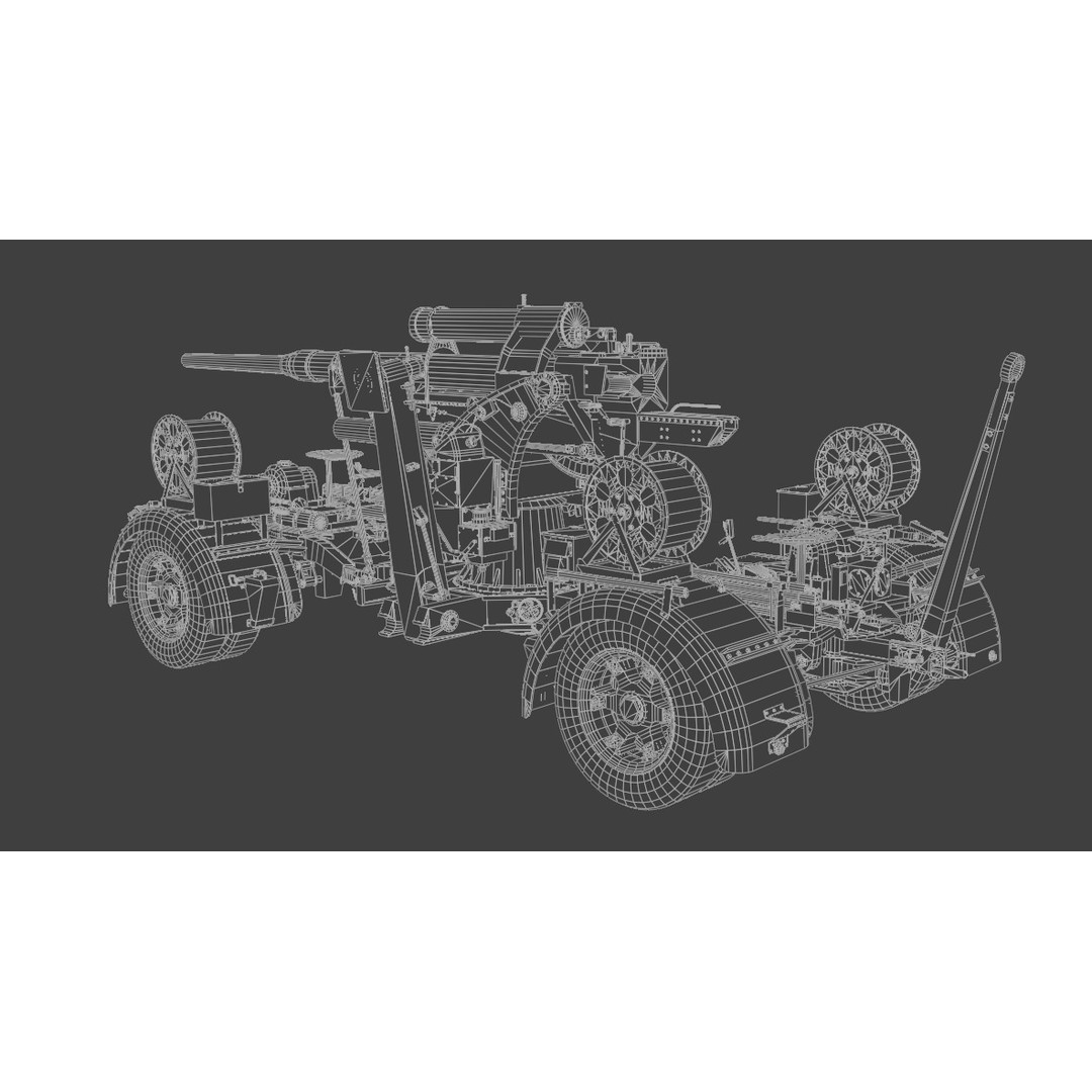 8.8 cm Flak 36 Anti Aircraft Gun 3D Model – Low Poly Game Asset, FBX - View 9