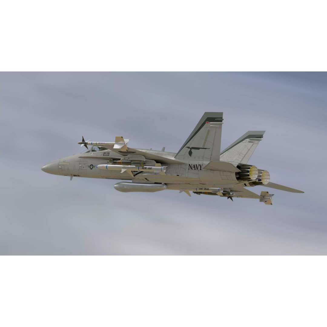 F/A 18 Hornet 3D Model – Fully Rigged Low Poly Aircraft for Animation - View 8