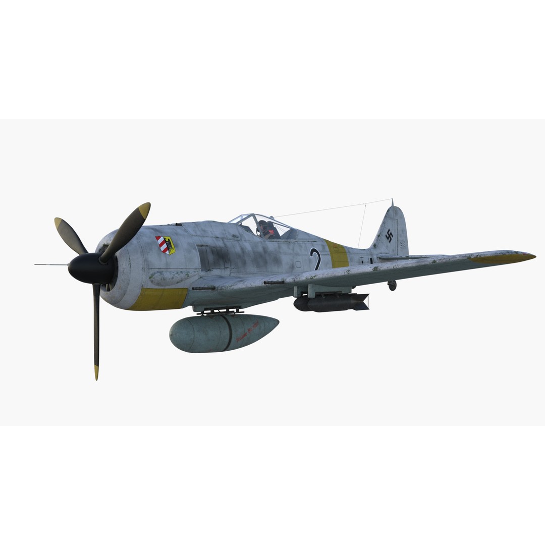 Focke-Wulf Fw 190 3D Model – Low Poly PBR Warplane, FBX - View 11