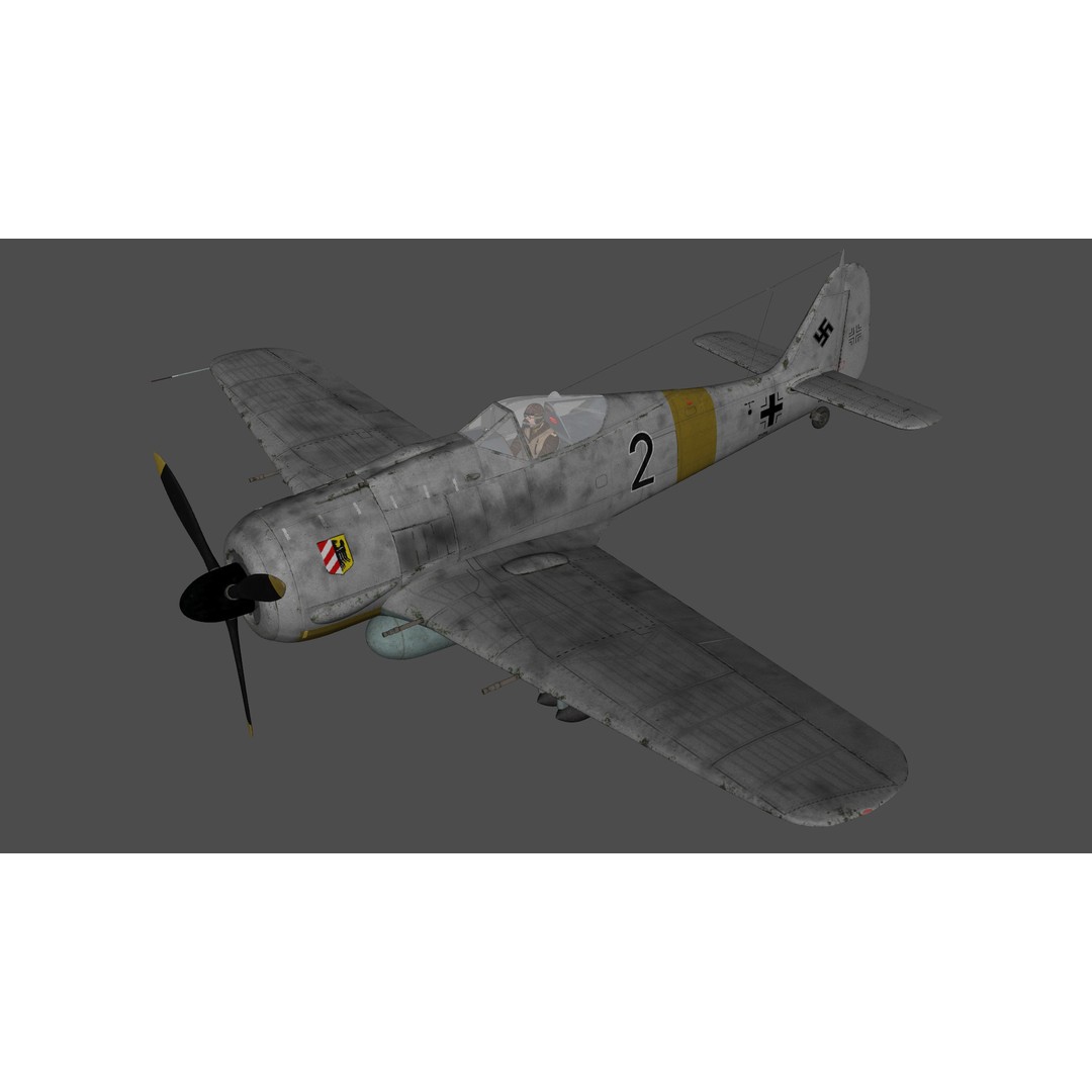 Focke-Wulf Fw 190 3D Model – Low Poly PBR Warplane, FBX - View 15