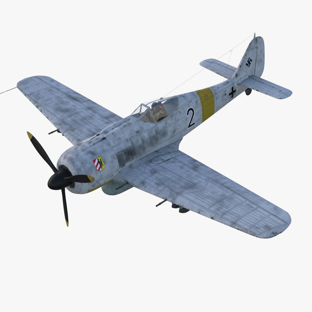 Focke-Wulf Fw 190 3D Model – Low Poly PBR Warplane, FBX - View 3