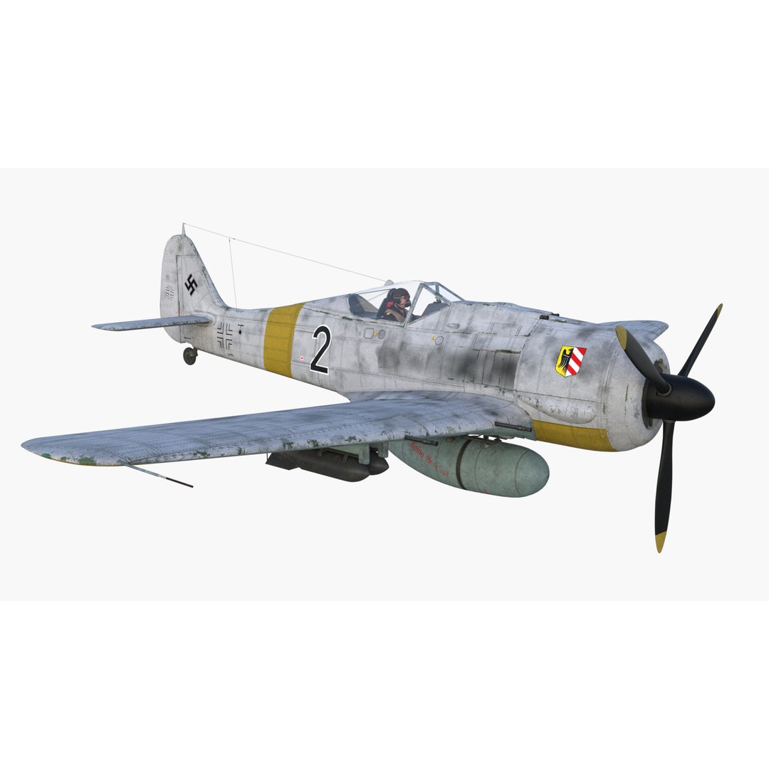 Focke-Wulf Fw 190 3D Model – Low Poly PBR Warplane, FBX - View 4