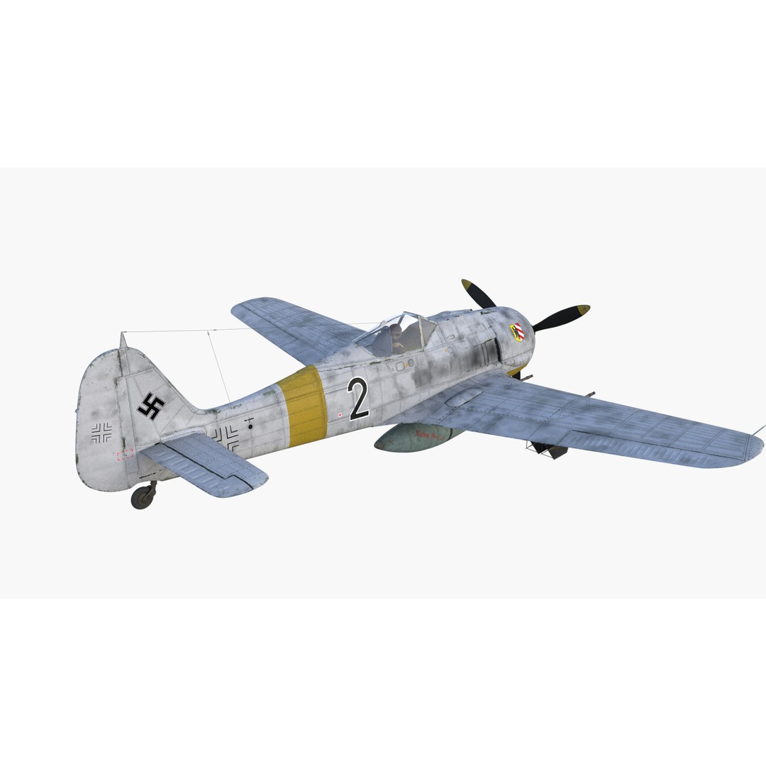 Focke-Wulf Fw 190 3D Model – Low Poly PBR Warplane, FBX - View 8